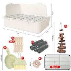 RubyHome rabbit litter box shows central grate removal for quick cleanup.