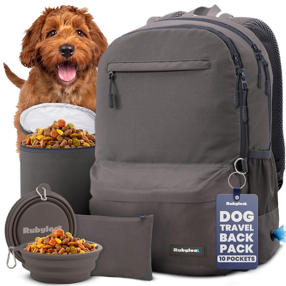 Rubyloo dog travel bag with full compartments for organized trips.