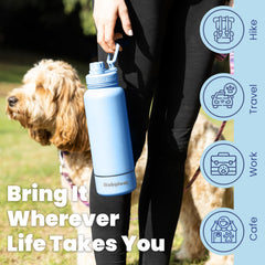 RubyLoo double-wall stainless steel keeps drinks cold during long hikes.