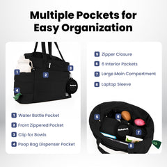 Rubyloo Puffer Dog Travel Bag pocket organization for quick access to essentials