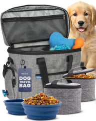 Rubyloo The Original Doggy Bag grey front view showing organized travel layout for dogs