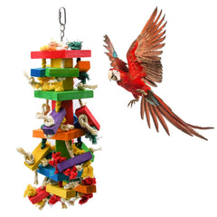 RUBY.Q large parrot toy in colorful wooden design attracts attention and encourages chewing