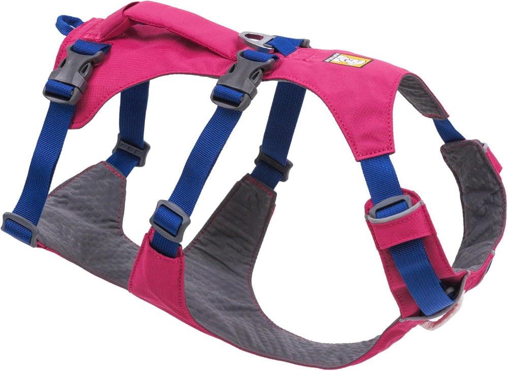 Ruffwear Flagline harness front view in Alpenglow Pink, highlighting lightweight design for adventures.