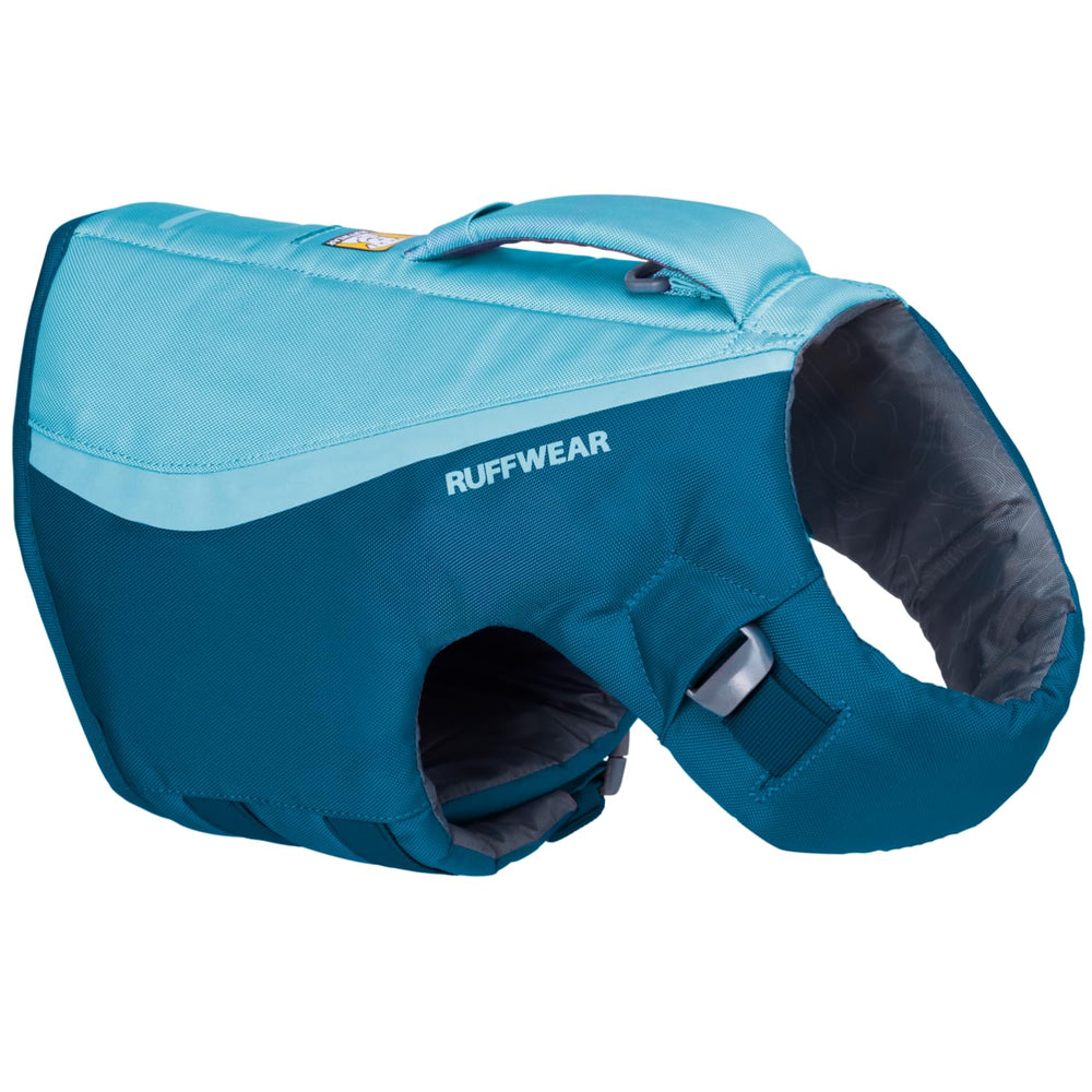 Ruffwear Float Coat close-up showing buoyant panels for confident swimming.