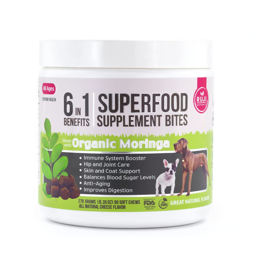 Ruji Naturals 6in1 packaging showing cheese flavored dog supplement for overall health