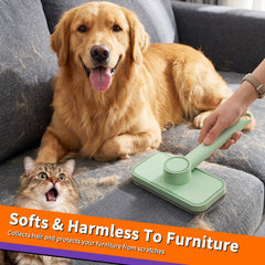 Rundik electrostatic pet hair remover in action on upholstery.