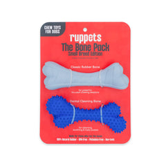 Ruppets soft rubber dog bones for small dogs — close-up shows textured grooves for teething.