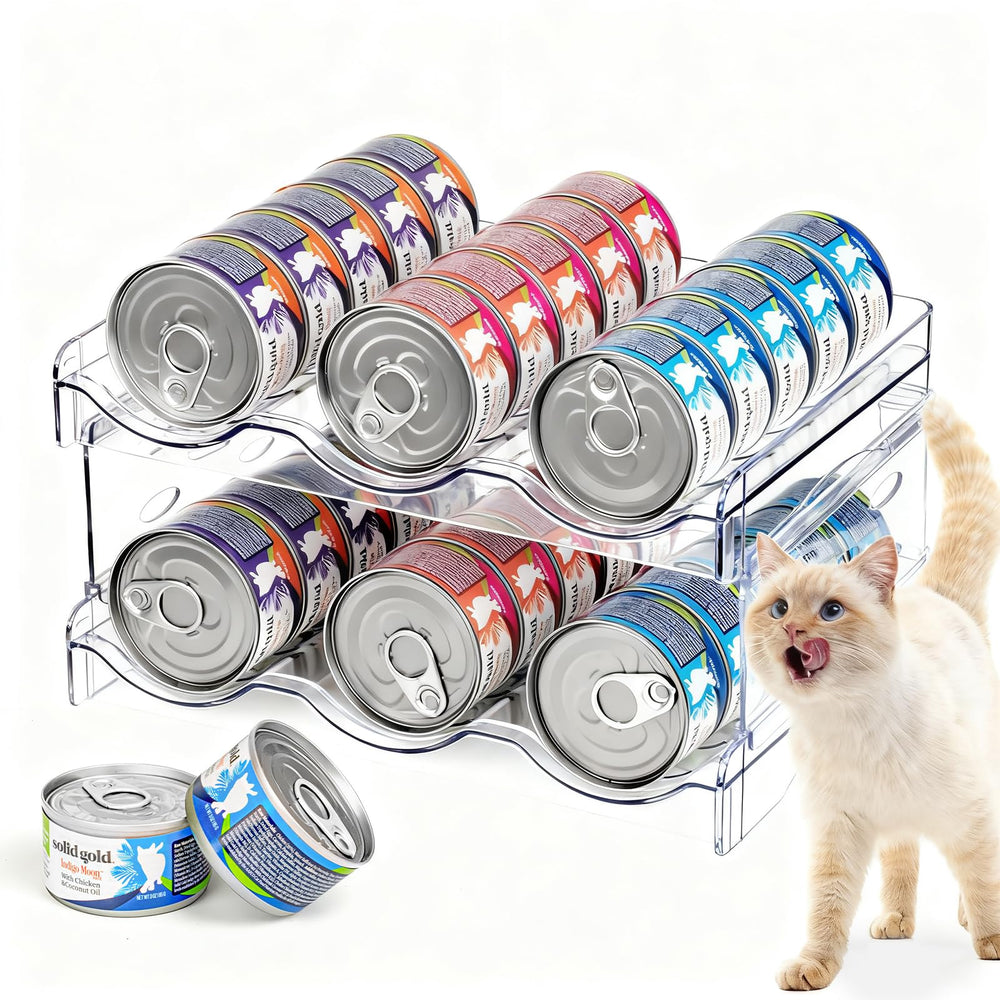 Rvelidode cat food can organizer on counter with clear front view for easy access