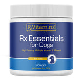 Rx Vitamins Essentials for Dogs bottle pour showing easy daily dosing for dogs