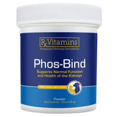 Rx Vitamins Phos-Bind powder texture shows a fine, easy-to-mix formula for pet meals.
