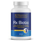 Rx Vitamins Rx Biotic bottle showing probiotic powder for pets and gut support.
