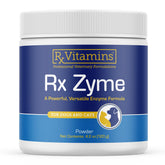 Rx Vitamins Rx Zyme Powder bottle promotes veterinary-grade digestive support for pets.