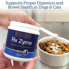 Rx Vitamins Rx Zyme Powder dog food topper supports gentle digestion during meals.