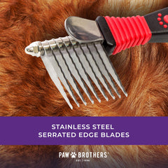 ryan's pet supplies paw brothers ergonomic grip dematting tool in hand for controlled grooming