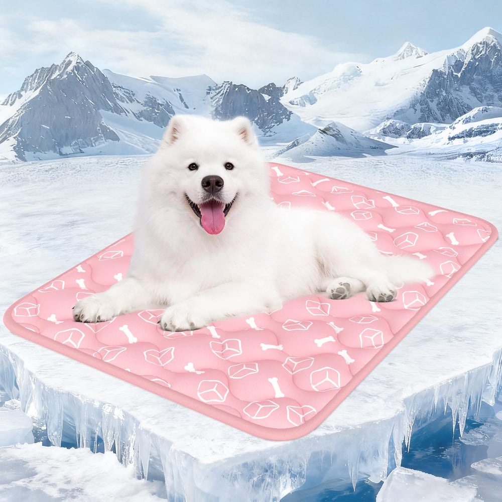 Rywell Dog Cooling Mat 2.0 in soft pink surface provides cooling comfort at home.