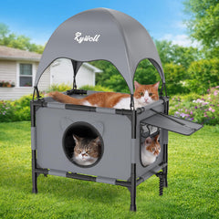 Rywell outdoor cat house top penthouse offers a birds-eye lookout for curious cats.