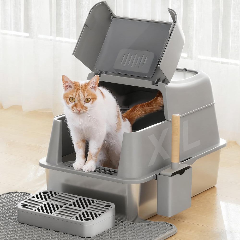 Rywell litter box with 180° flip-top lid for effortless cleaning.
