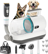 S7 high-suction dog grooming vacuum for small dogs captures loose fur during grooming.