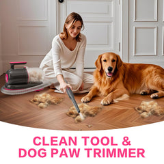 S7 low-noise grooming vacuum calms nervous dogs during trimming.