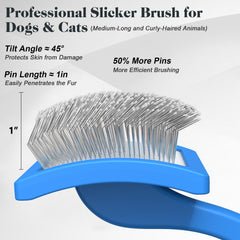 Saccison slicker brush with angled pins at 45 degrees for deep detangling