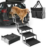 SakerPlus dog ramp with wide slope guiding a dog into a car
