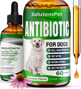 SalutemPet antibiotic bottle with dropper for easy dosing in dogs.