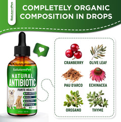 SalutemPet natural antibiotics for cats dropper showing gentle herbal support between visits