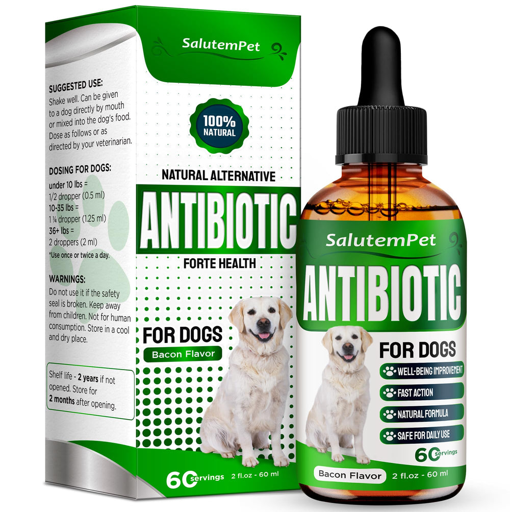 SalutemPet natural antibiotics dog bottle with herbal ingredients for wellness