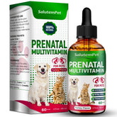 SalutemPet Prenatal dog vitamin bottle with turkey flavor for maternal support.