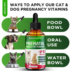 SalutemPet prenatal bottle pours drops for simple administration.