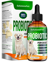 SalutemPet Probiotics for Dogs bottle pour showing easy dosing for digestion support