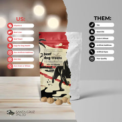 Santa Cruz Paleo dog treats meatball close-up emphasizes small bite-size snacks for training.