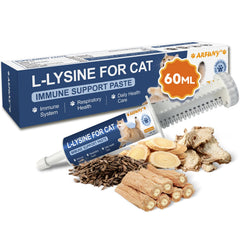 SANTKOL L-Lysine for Cats tube label highlighting 60ml paste for immune support
