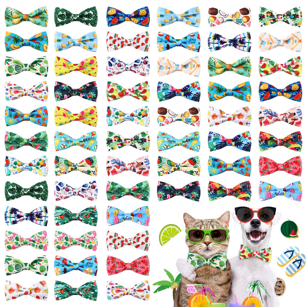 Sanwuta 60-piece collar bows with summer patterns for everyday pet styling