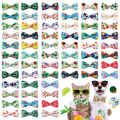 Sanwuta 60-piece collar bows with summer patterns for everyday pet styling