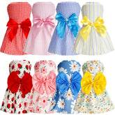 Sanwuta eight piece bowknot dog dress set with flower pattern for stylish walks.