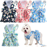 Sanwuta glacier blue bowknot dress harness on dog for stylish walks