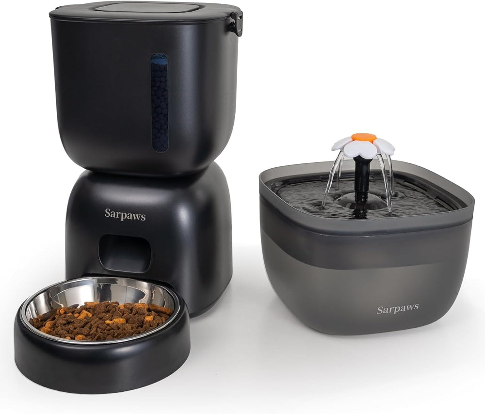 Sarpaws FW1 automatic feeder showing scheduled meals for your cat