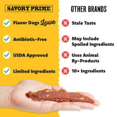 Savory Prime chicken jerky bag layout β convenient snack option.