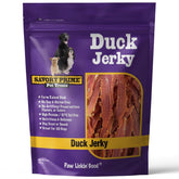 Savory Prime Duck Jerky packaging image shows premium dog treats