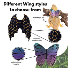 Scaly Pet bearded dragon wings with iridescent butterfly wings for dress-up