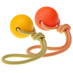 SCENEREAL floating dog toy ball on rope in orange, ideal for water fetch.