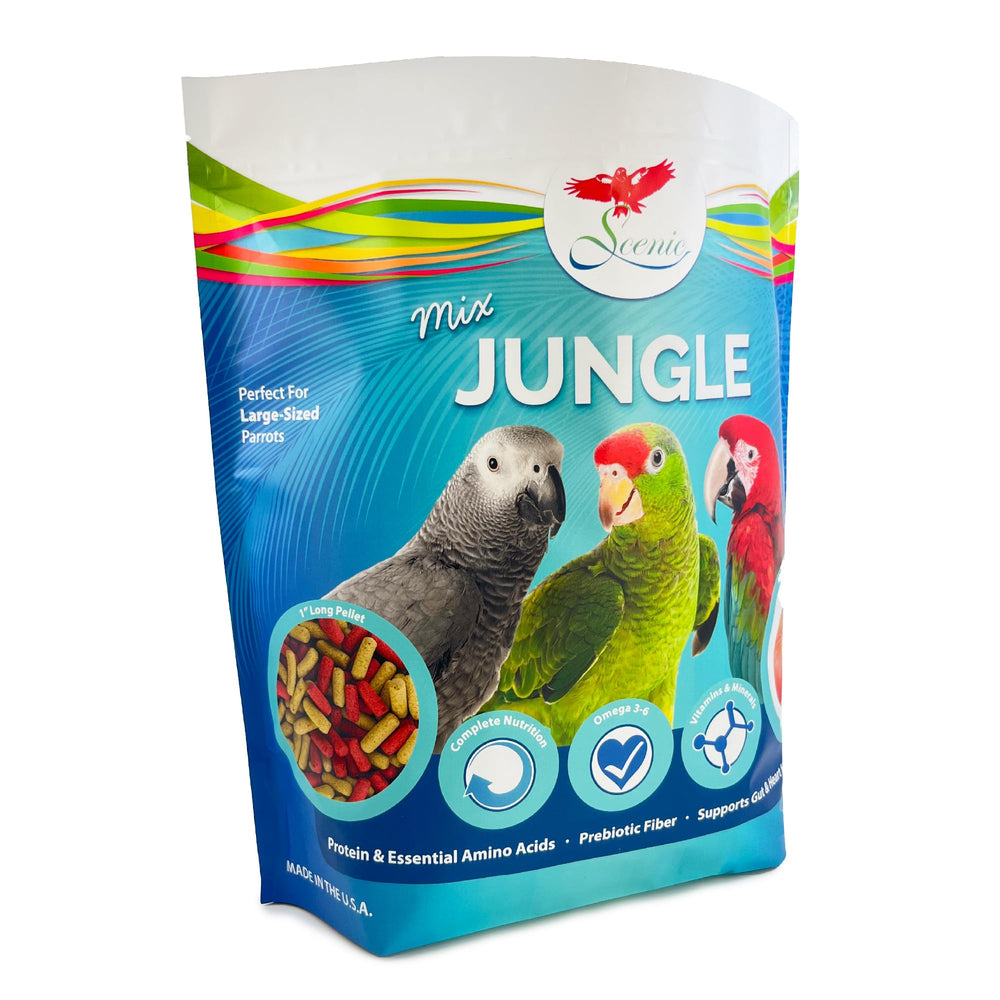 Scenic Mix Jungle large parrot food 3-lb bag showcasing balanced nutrition for macaws and cockatoos.