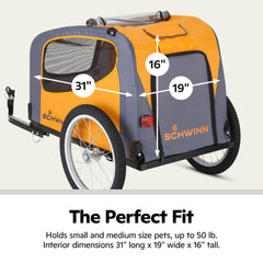 Schwinn Rascal folding-frame trailer stored compactly after dog rides.