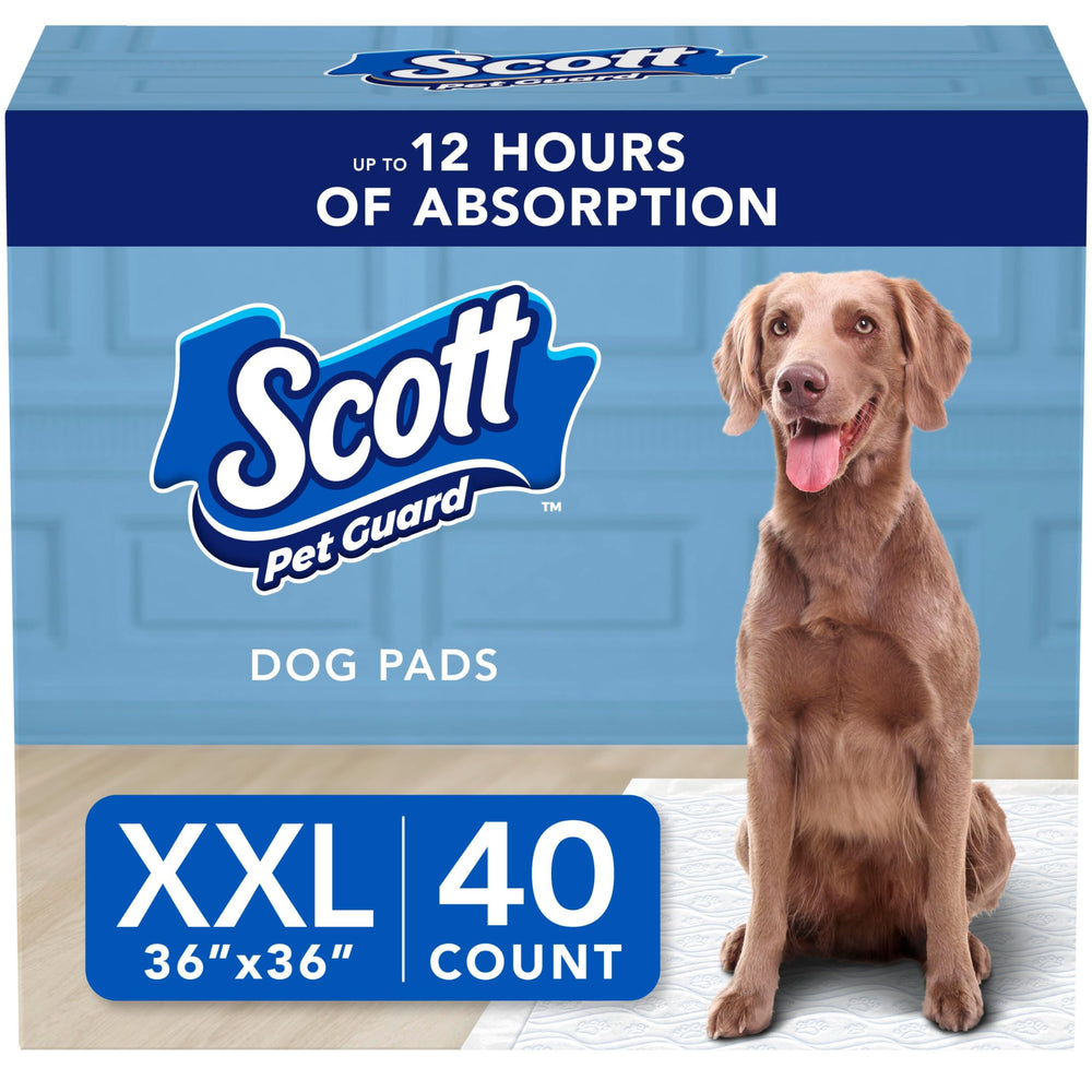 Scott Pet Guard Dog Pads XXL pack shot shows durable, leak-free floor protection during training