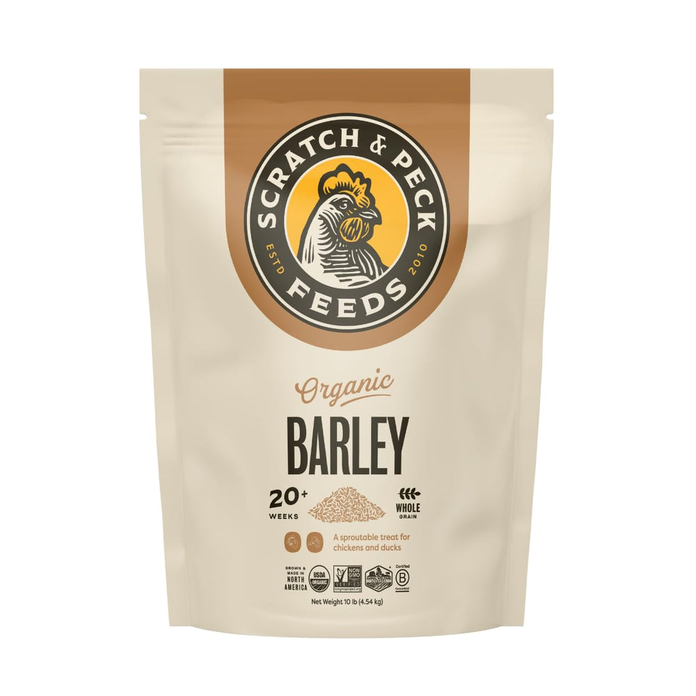 Scratch and Peck Whole Barley sprout-ready bag for fresh greens and nutrition.
