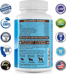 Closeup of ScruffyPet Omega-3 softgels supporting skin health and mobility
