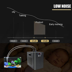 SDLOOL aquarium chiller side view highlights a space-efficient design for home aquariums.