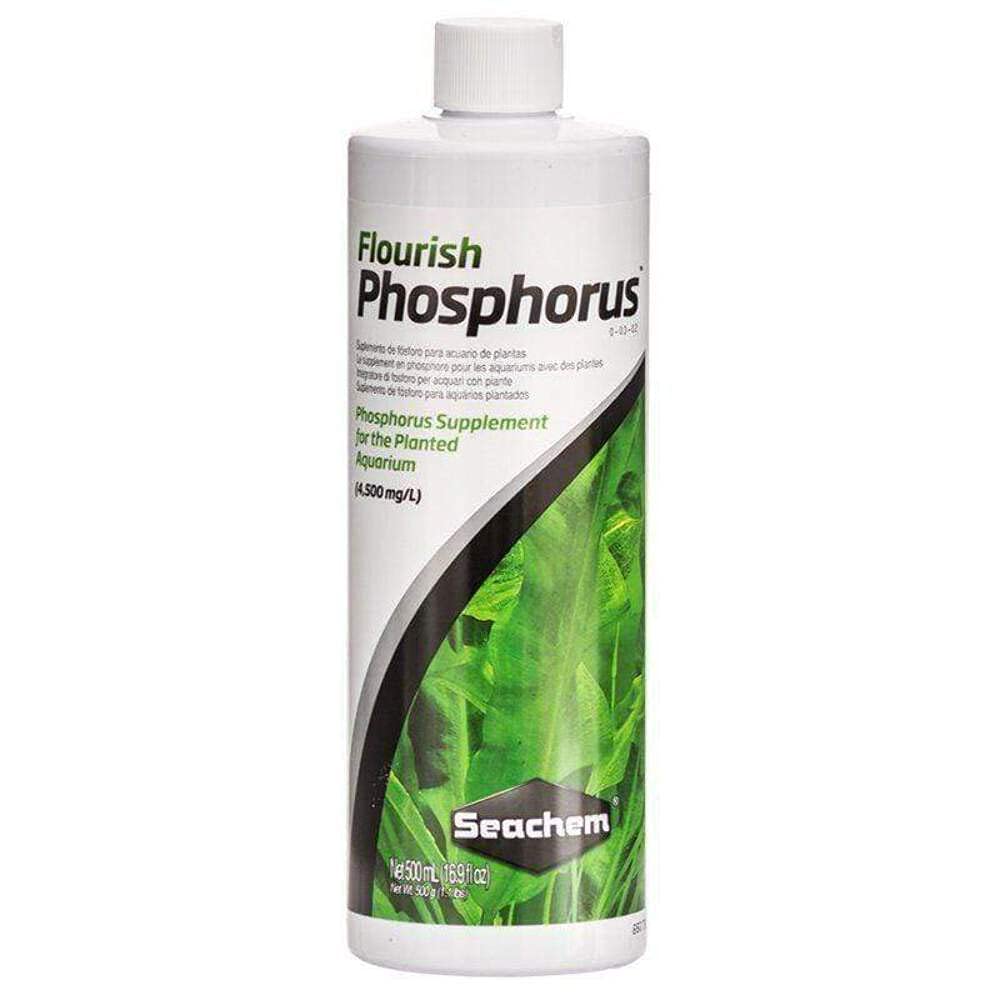 Seachem Flourish Phosphorus 500ml bottle supports lush growth in planted tanks