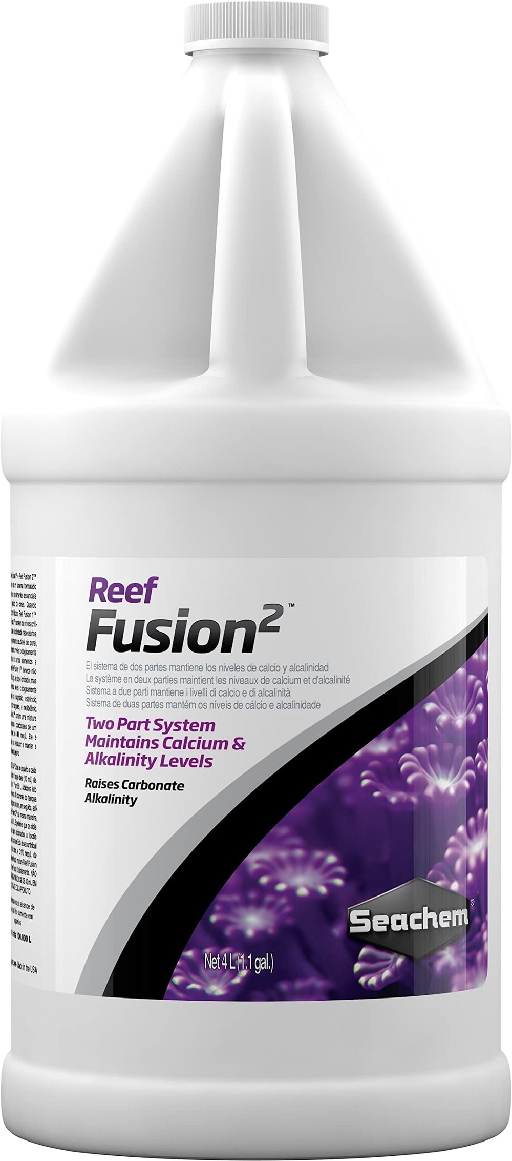 Seachem Reef Fusion calcium bottle for robust coral growth and skeletal development.